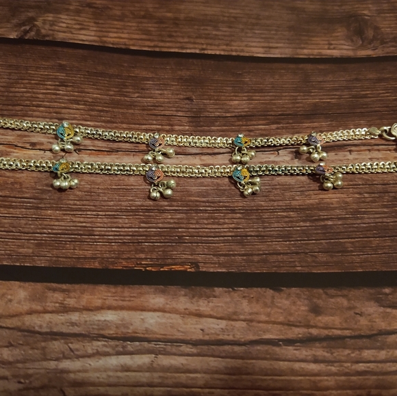 India Anklet/bracelet pair rhinestones painted - Picture 5 of 6